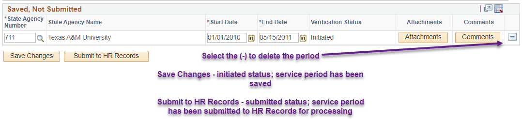 View edits for adding prior Texas State Service on the portal